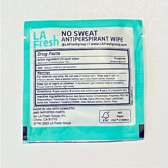 LA Fresh OMG It’s You No Sweat Antiperspirant Wipes (Pack of 75) expired - Picture 2 of 3